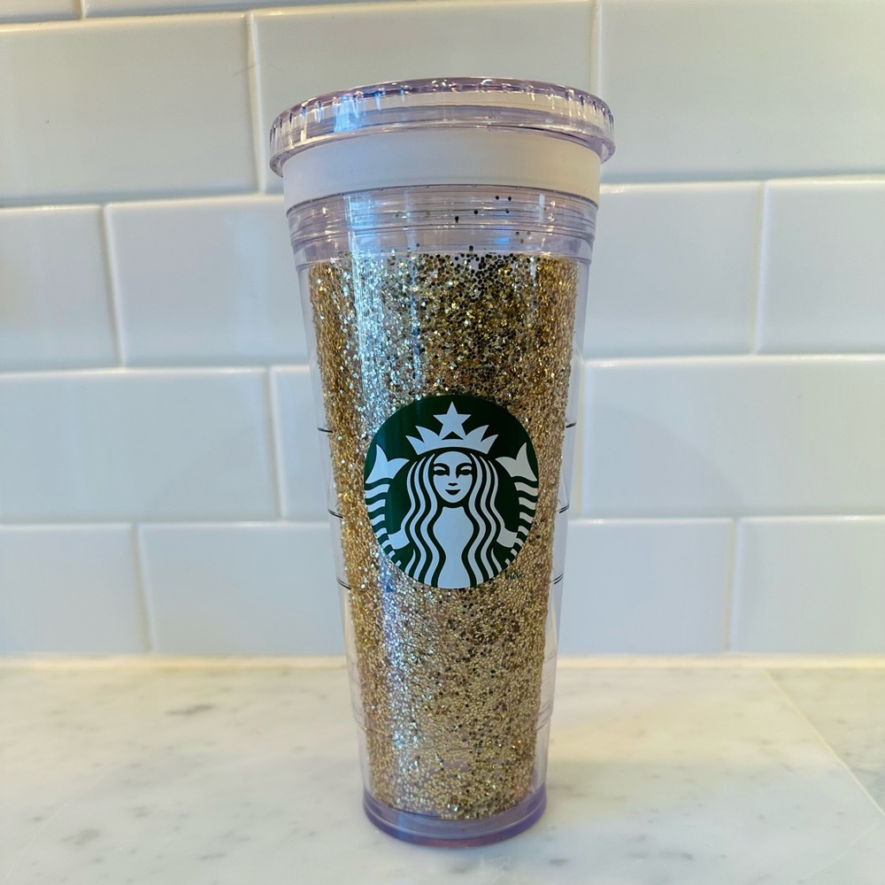 Starbucks cold cup, clear double wall, insulated with gold tumbler 24oz
